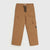 A pair of kids' cargo pants in a warm tan or camel color, featuring an elastic waistband with a black and white striped drawstring, side cargo pockets, and a small brand patch on the lower right leg.