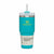 A turquoise Stanley Quencher H2.0 tumbler with a clear straw and white lid, shown on a plain white background.