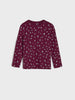 Maroon long-sleeve shirt with small white floral pattern on a light gray background