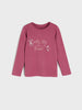 Pink long-sleeve shirt with 'pretty little flower' text on a white background