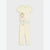 A two-piece children's pajama set in pale cream yellow, featuring a short-sleeve t-shirt with a cartoon ballerina graphic and matching long pants.