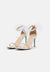 White high-heeled sandals with thin straps on a white background