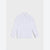 A white long-sleeve button-up shirt with a flat collar, laid flat against a light gray background.