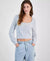 Planet Heart Women's Light Blue Rhinestone-Button Fuzzy Eyelash Cardigan Sweatshirt | Planet Heart In Lebanon