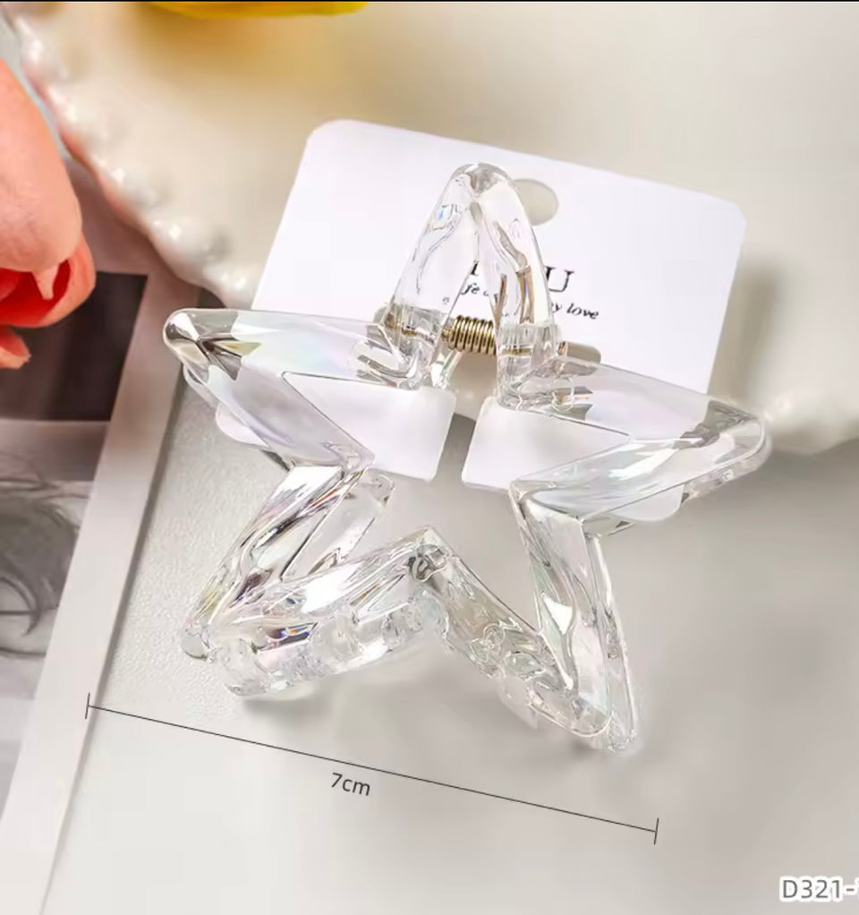 Crystal Candy Color 7cm Hair Claw Clip for Girls and Women Half-Tied with Five-Pointed Star Design Plastic Hair Accessory