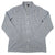 A men's long-sleeve button-up shirt with a blue and white checkered pattern, laid flat against a white background.