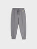 Gray sweatpants with a brand logo on a white background