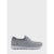 A light gray knit slip-on sneaker with a flexible white sole, shown from a side profile against a light gray background.