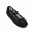 A single black lace ballet flat shoe with a black-and-white checkered pattern lining and a small black bow on the toe, shown on a plain white background.