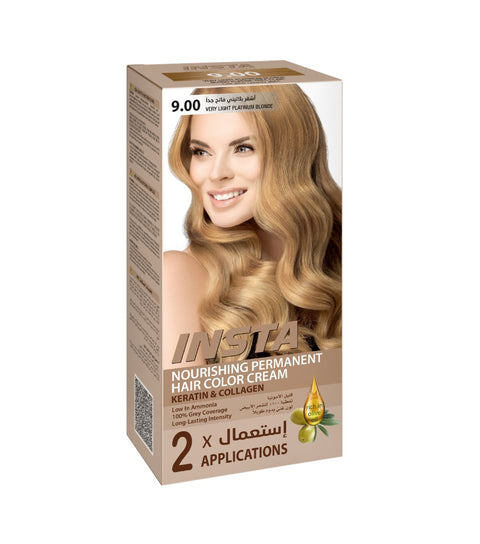 Insta Hair Coloring Cream Keratin & Collagen 9.00 Very Light Platinum Blonde 110ml