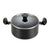 A black non-stick saucepan with a matching glass lid and black handles, shown on a solid white background.
