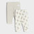 Two pairs of baby leggings laid flat on a light gray background. The back pair is solid cream, and the front pair is cream with a repeating teddy bear print in beige and brown.