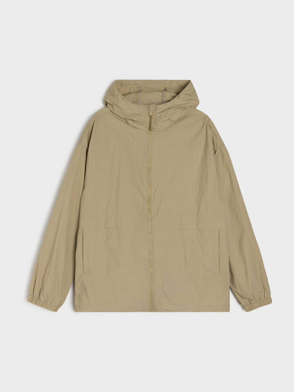Beige jacket with a hood on a white background