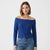 Just Polly Women's Navy Star Graphic Off-The-Shoulder Neckline Long-Sleeve Blouse