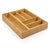 A rectangular bamboo drawer organizer tray with multiple compartments, shown on a clean white background.