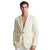 A man wearing a light cream-colored linen blazer with white trousers, photographed against a solid white background.