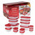 Rubbermaid EasyStore 28-piece plastic food storage set with red lids and clear containers, shown with its retail box on a white background.