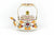 Decorative teapot with colorful floral patterns on a white background