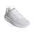 Black and blue sneaker with a white sole on a light gray background