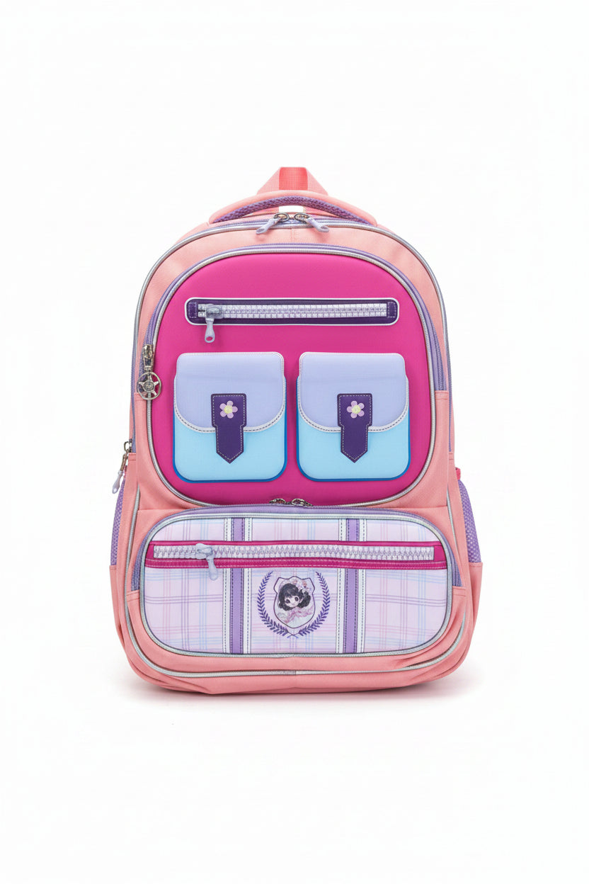 SD Kids Girl Light Pink School BackPack + Pencil Case (3195)