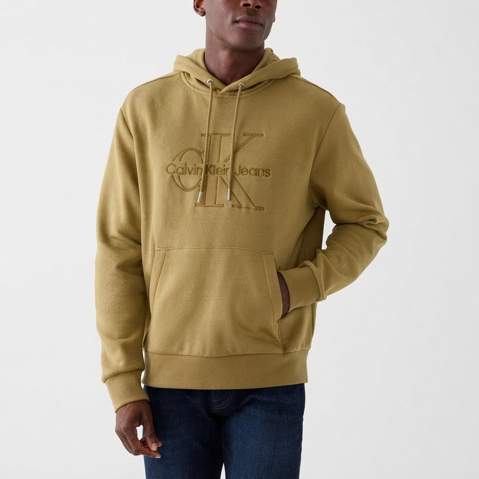 Calvin Klein Men's Khaki Green Chest Logo Print Hoodie