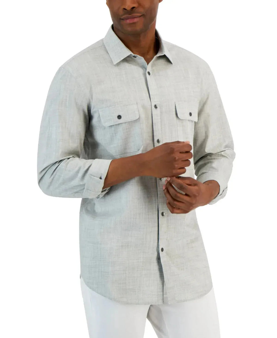 Alfani Men's Light Gray Long Sleeve Solid Color Stretch Sport Shirt | Alfani In Lebanon