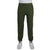 A pair of dark olive green jogger pants shown on a model from the waist down, paired with a white t-shirt and white sneakers against a plain white background.