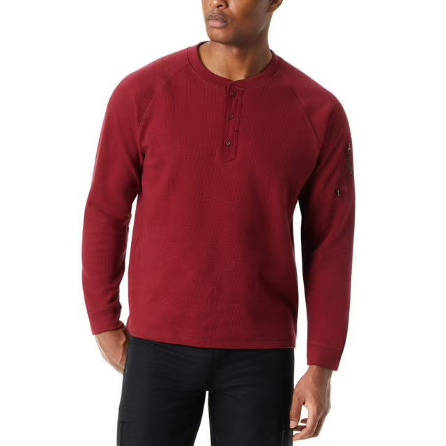 Bass Outdoor Men's Burgundy Henley Neck Relaxed Fit Blouse | Bass Outdoor In Lebanon