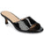 Black patent leather sandal on a white background