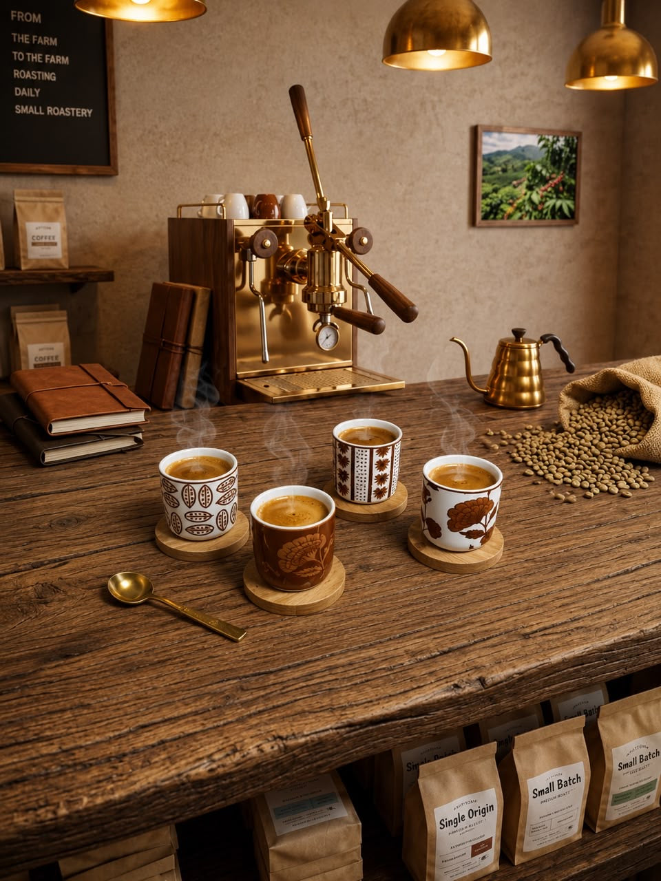 H.k Porcelain 4 Coffee Cup With Bamboo Saucer 100ml(MI14-11)