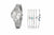 Silver watch and three silver necklaces with gemstones on a white background
