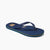 Blue flip-flop sandal with yellow accents on a white background