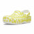Yellow and white striped clog shoe on a white background