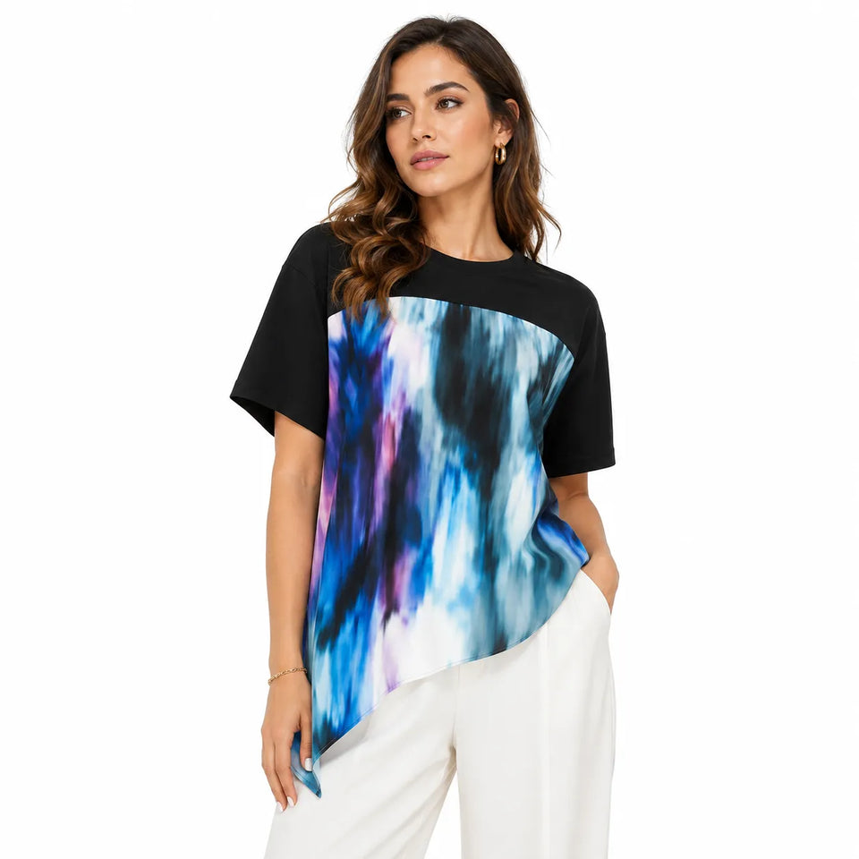 Emporio Armani Women's Black Colorful Abstract Watercolor Print T-shirt | Emporio Armani in Lebanon
