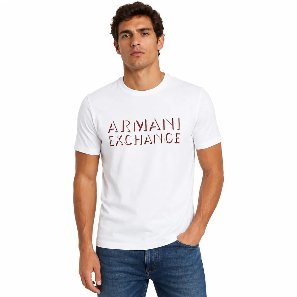 Armani Exchange Men's White Regular Fit Chest Logo Printed T-shirt|Armani Exchange In Lebanon