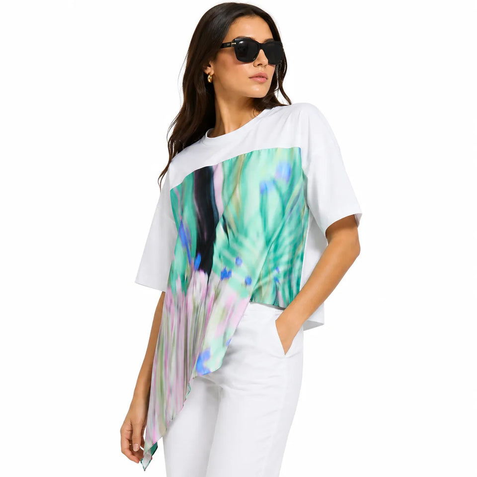 Emporio Armani Women's White Abstract Watercolor Print T-shirt