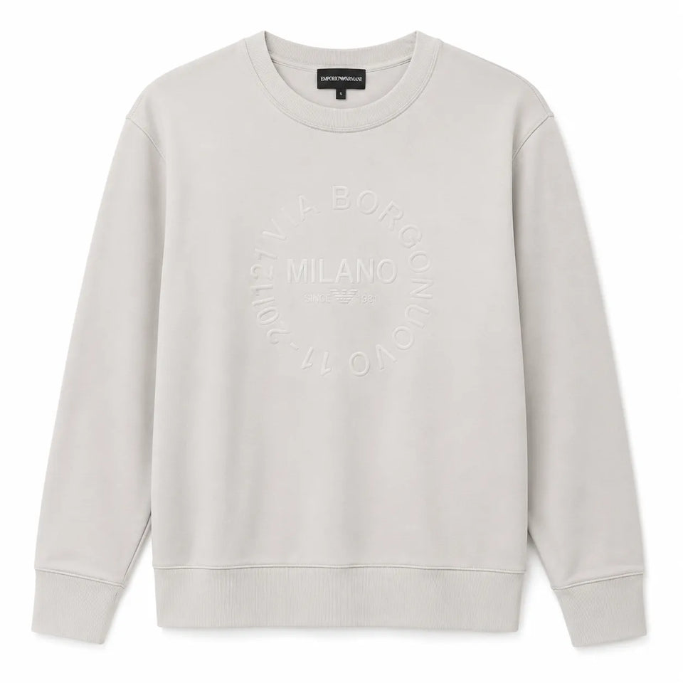 Emporio Armani Women's Light Grey Printed Crew Neck Sweatshirts | Emporio Armani In Lebanon