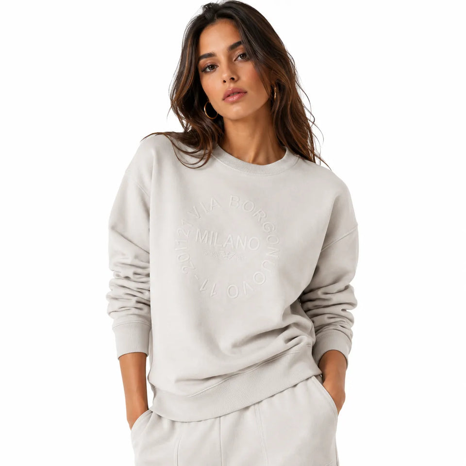 Emporio Armani Women's Light Grey Printed Crew Neck Sweatshirts | Emporio Armani In Lebanon