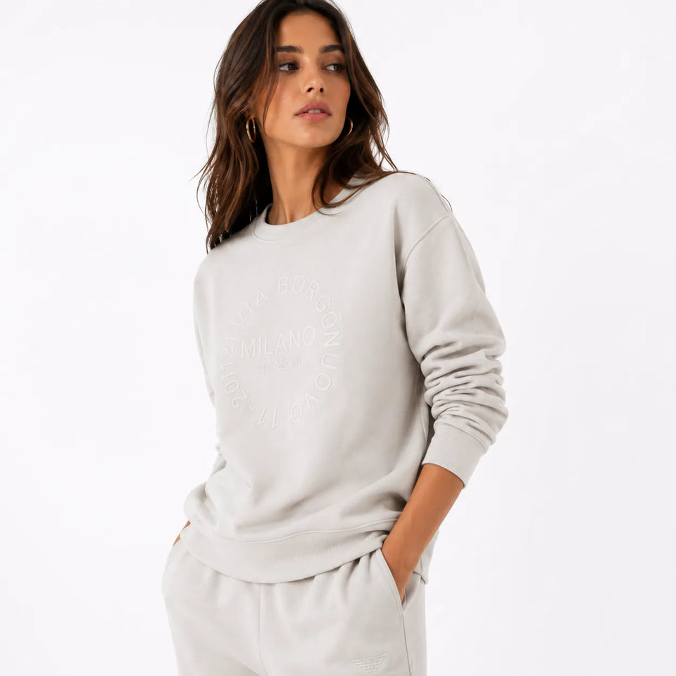Emporio Armani Women's Light Grey Printed Crew Neck Sweatshirts | Emporio Armani In Lebanon