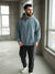 Essentials By Galaxy Men's Dusty Blue Oversized Plain Hoodie