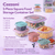 Cozzoni 5-piece square food storage container set with product details on a purple background