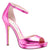 Shiny pink high-heeled shoe on a white background