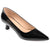 Black patent leather high heel shoe on a white background