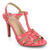 A single women's high-heeled sandal in glossy patent pink with a T-strap, ankle buckle, and open toe, shown on a clean white background.