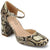 A single women's Mary Jane pump with a beige, brown, and black snakeskin pattern, featuring a block heel and ankle strap with a silver buckle. The insole displays the brand name 'Jurnee Collection'.