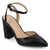 Black high-heeled shoe with a slingback design on a white background