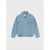 A light blue denim jacket with pink buttons, displayed flat against a light gray background.