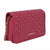 A burgundy faux-leather crossbody bag with gold studs and a gold chain strap, featuring the brand name 'bebe' in gold on the front.