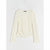 An off-white, textured knit long-sleeve top with a boat neckline, laid flat against a light gray background.