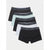 A 4-pack of men's boxers from Simsay, arranged in a staggered fan layout. The colors include black, charcoal gray, light mint green, and light heather gray, with dark gray elastic waistbands featuring the Simsay logo.